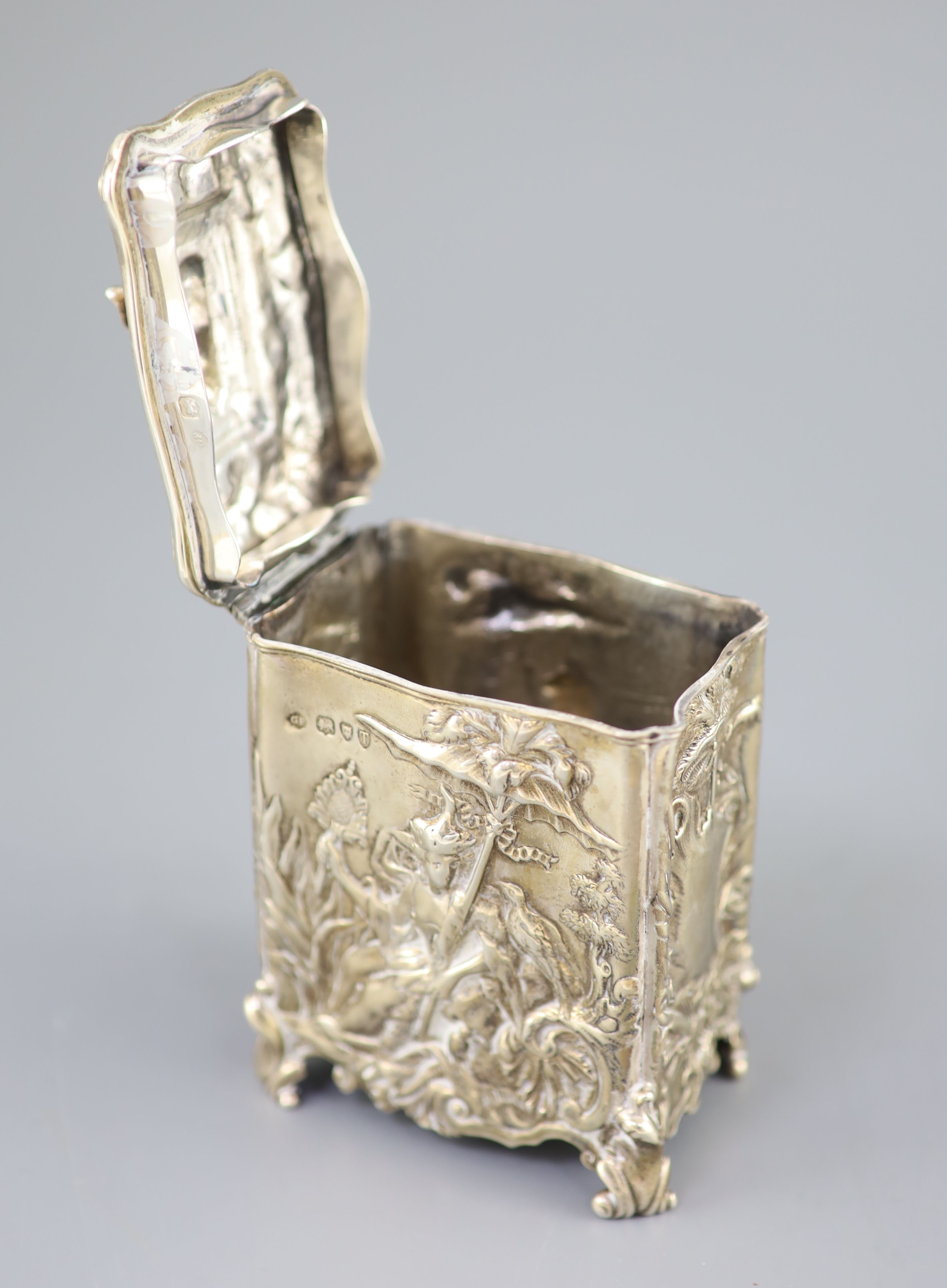 A late Victorian silver rococco style tea caddy by George Fox,